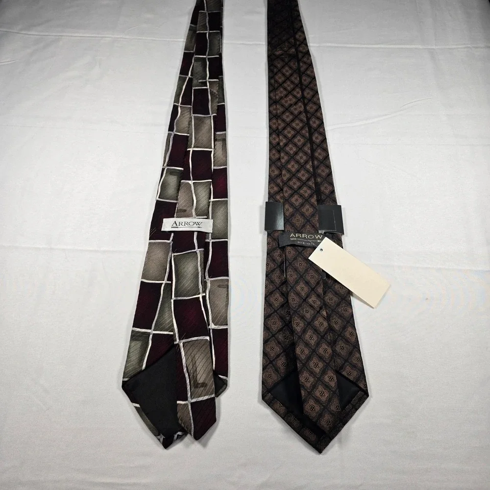 Arrow‎ Men's Silk Tie Lot of 2 Burgundy Gray Brown Geometric NWT